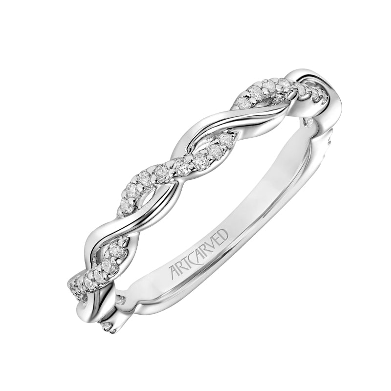 Artcarved Bridal Mounted with Side Stones Contemporary Floral Twist Diamond Wedding Band Amaryllis 14K White Gold