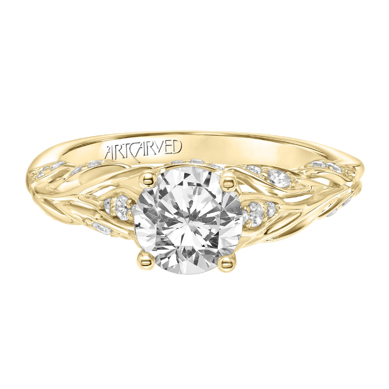 Artcarved Bridal Semi-Mounted with Side Stones Contemporary Floral Diamond Engagement Ring Camellia 18K Yellow Gold