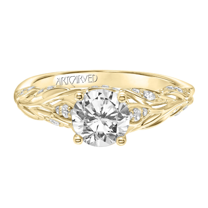 Artcarved Bridal Mounted with CZ Center Contemporary Floral Diamond Engagement Ring Camellia 18K Yellow Gold
