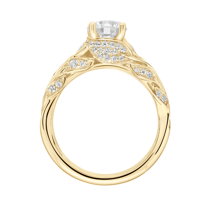 Artcarved Bridal Semi-Mounted with Side Stones Contemporary Floral Diamond Engagement Ring Camellia 18K Yellow Gold