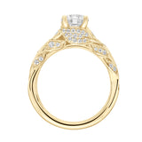 Artcarved Bridal Mounted with CZ Center Contemporary Floral Diamond Engagement Ring Camellia 18K Yellow Gold