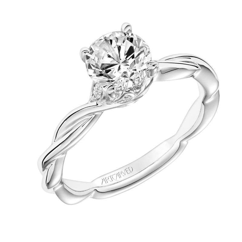 Artcarved Bridal Semi-Mounted with Side Stones Contemporary Floral Twist Engagement Ring Aster 18K White Gold