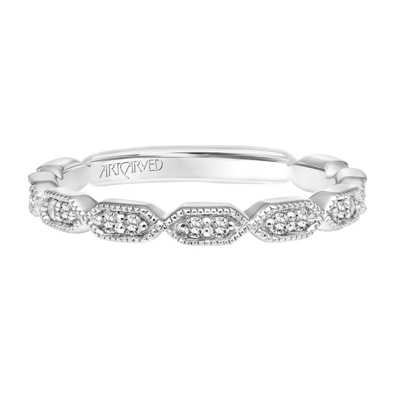 Artcarved Bridal Mounted with Side Stones Vintage Milgrain Diamond Wedding Band Cressida 18K White Gold