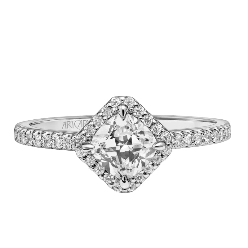 Artcarved Bridal Semi-Mounted with Side Stones Classic Halo Engagement Ring Caroline 18K White Gold