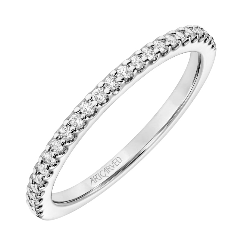 Artcarved Bridal Mounted with Side Stones Classic Halo Diamond Wedding Band Caroline 18K White Gold