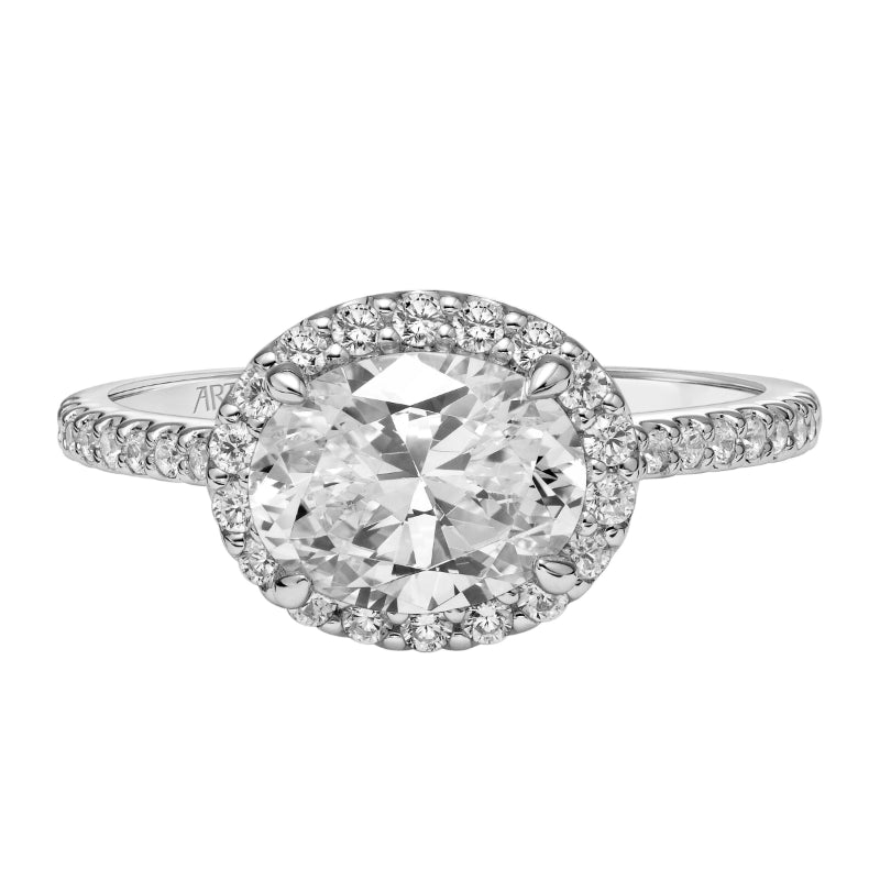 Artcarved Bridal Semi-Mounted with Side Stones Classic Halo Engagement Ring Paige 14K White Gold