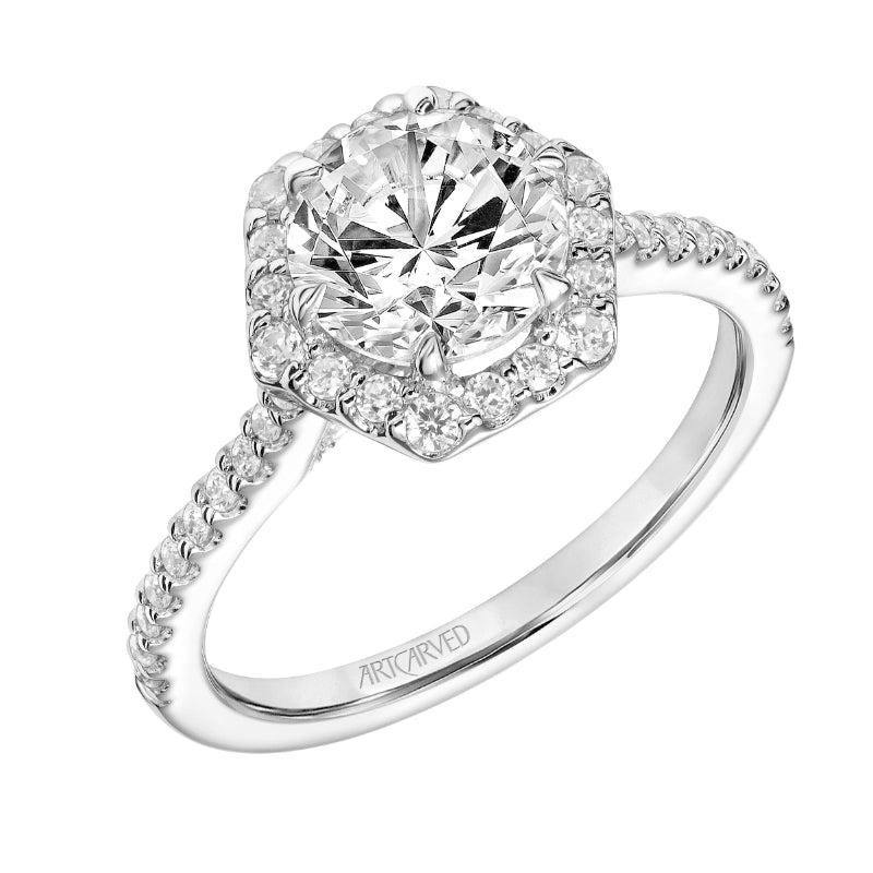 Artcarved Bridal Mounted with CZ Center Contemporary Halo Engagement Ring Lorelei 14K White Gold