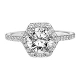 Artcarved Bridal Semi-Mounted with Side Stones Contemporary Halo Engagement Ring Lorelei 18K White Gold