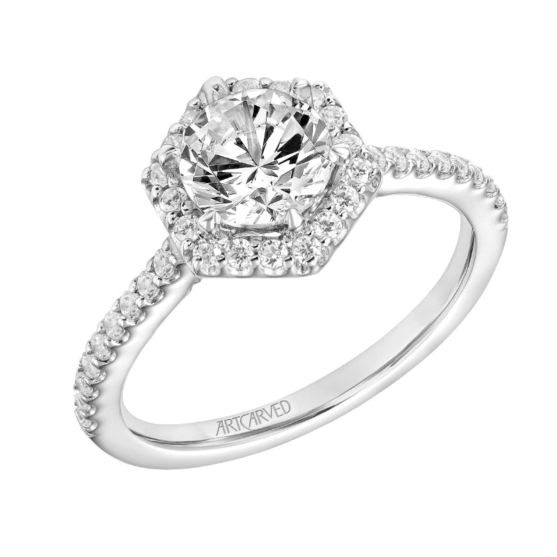 Artcarved Bridal Mounted with CZ Center Classic Halo Engagement Ring Miranda 14K White Gold