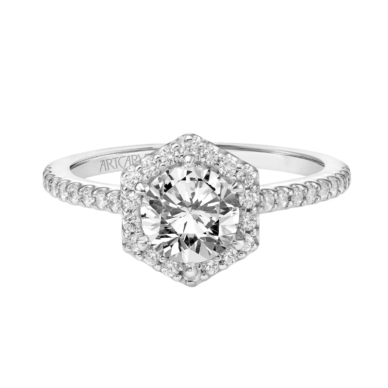 Artcarved Bridal Mounted with CZ Center Classic Halo Engagement Ring Miranda 18K White Gold