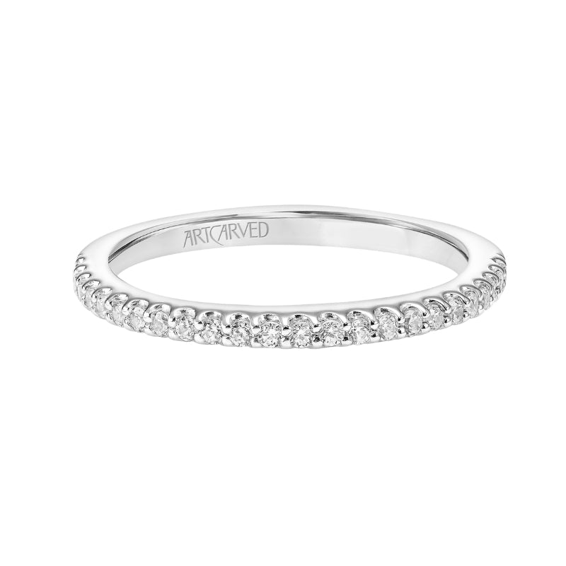 Artcarved Bridal Mounted with Side Stones Classic Halo Diamond Wedding Band Miranda 18K White Gold