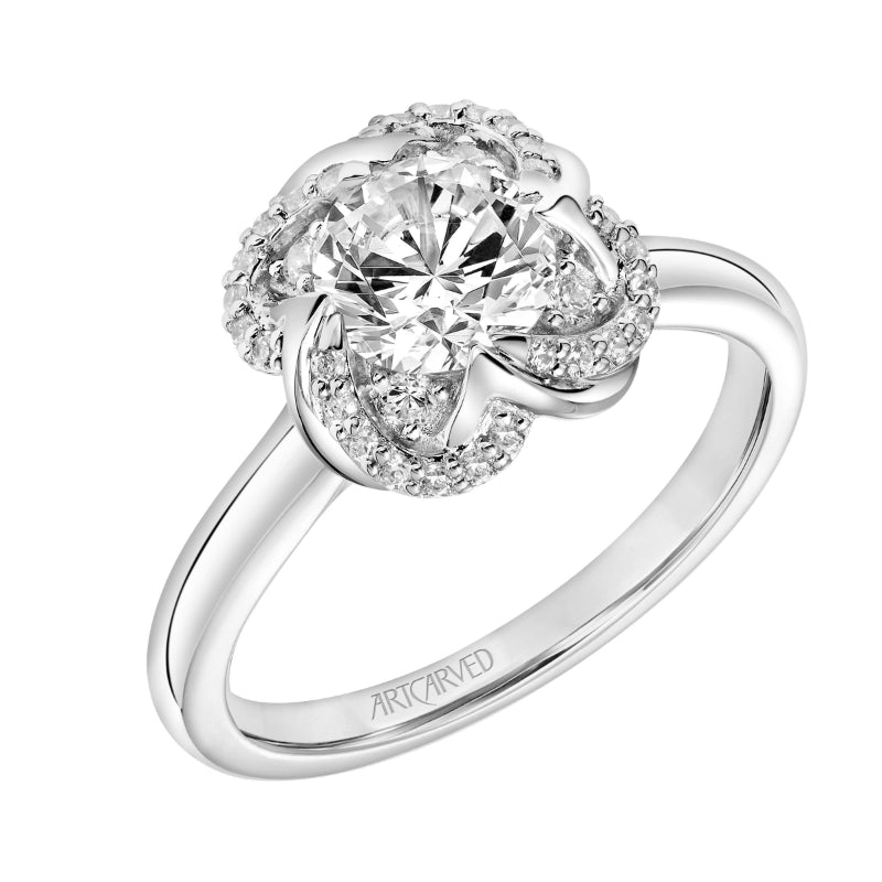 Artcarved Bridal Semi-Mounted with Side Stones Halo Engagement Ring Nola 14K White Gold