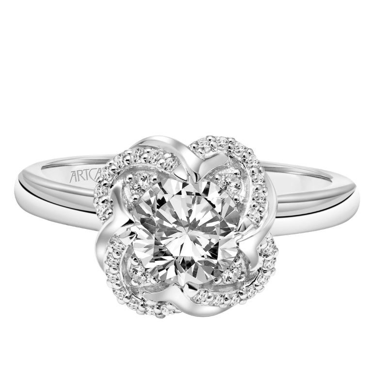 Artcarved Bridal Semi-Mounted with Side Stones Halo Engagement Ring Nola 18K White Gold