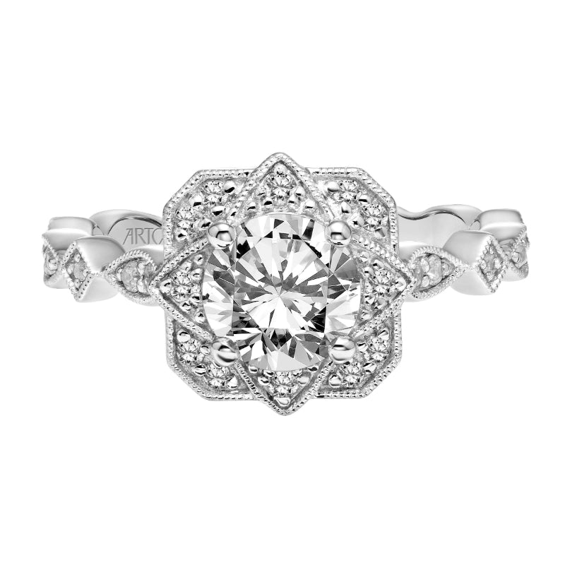 Artcarved Bridal Semi-Mounted with Side Stones Vintage Milgrain Engagement Ring Carol 14K White Gold