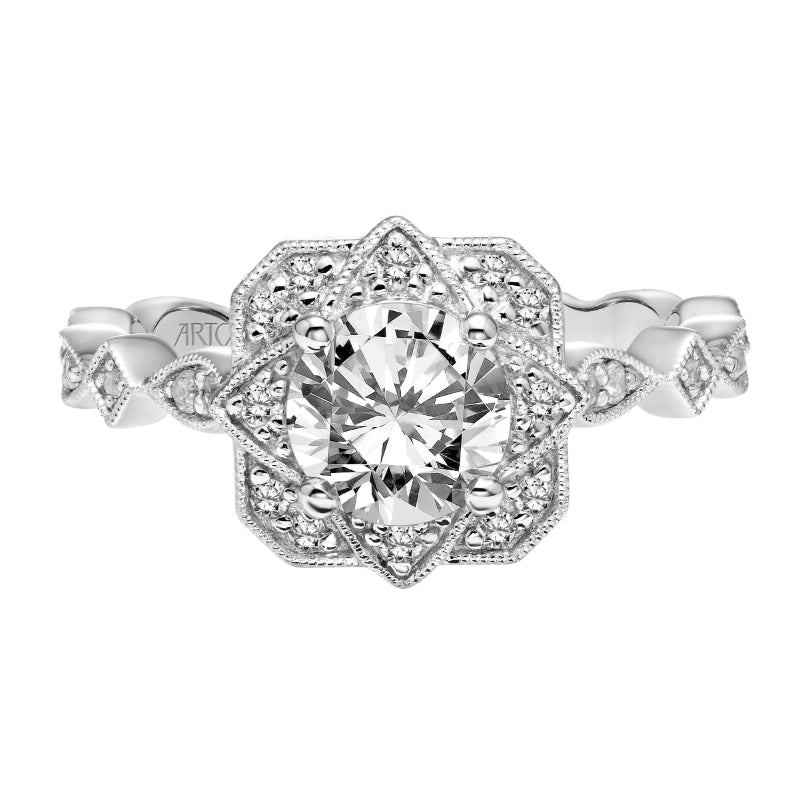 Artcarved Bridal Semi-Mounted with Side Stones Vintage Milgrain Engagement Ring Carol 18K White Gold