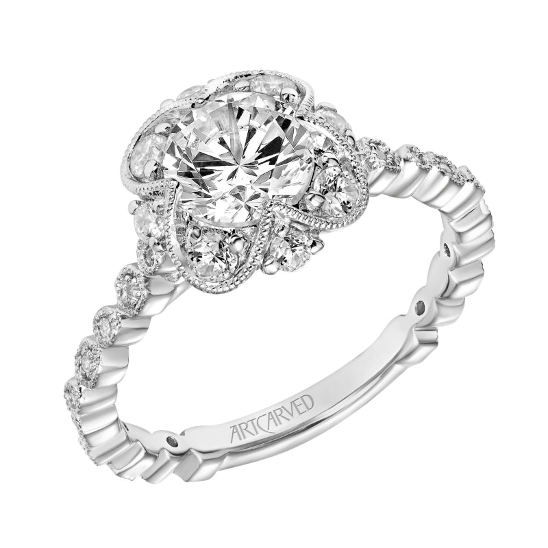 Artcarved Bridal Mounted with CZ Center Vintage Milgrain Engagement Ring Annette 14K White Gold