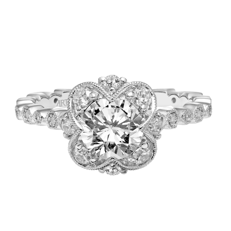 Artcarved Bridal Mounted with CZ Center Vintage Milgrain Engagement Ring Annette 18K White Gold