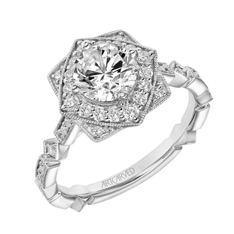 Artcarved Bridal Mounted with CZ Center Vintage Milgrain Engagement Ring Elaine 14K White Gold