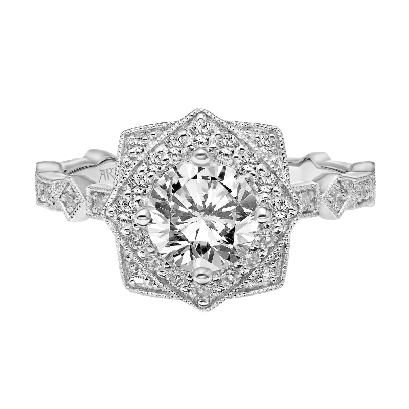 Artcarved Bridal Semi-Mounted with Side Stones Vintage Milgrain Engagement Ring Elaine 18K White Gold