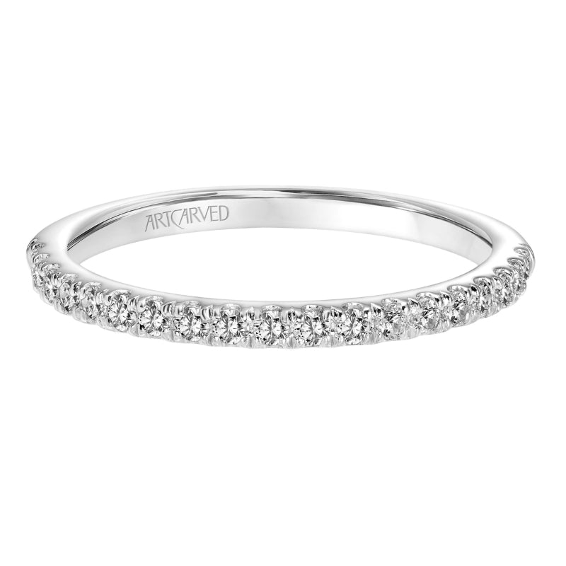 Artcarved Bridal Mounted with Side Stones Classic Contemporary Diamond Wedding Band Lillian 18K White Gold