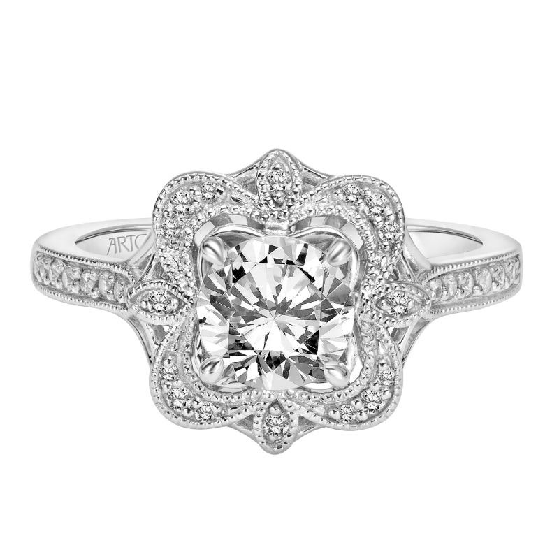 Artcarved Bridal Mounted with CZ Center Vintage Vintage Engagement Ring Helen 14K White Gold