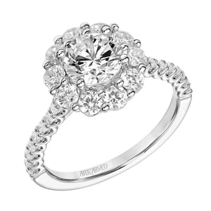 Artcarved Bridal Semi-Mounted with Side Stones Classic Halo Engagement Ring Penny 18K White Gold