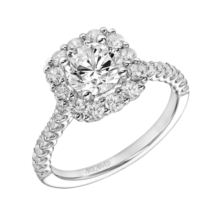 Artcarved Bridal Semi-Mounted with Side Stones Classic Halo Engagement Ring Dolly 14K White Gold