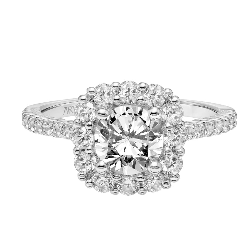 Artcarved Bridal Semi-Mounted with Side Stones Classic Halo Engagement Ring Dolly 18K White Gold