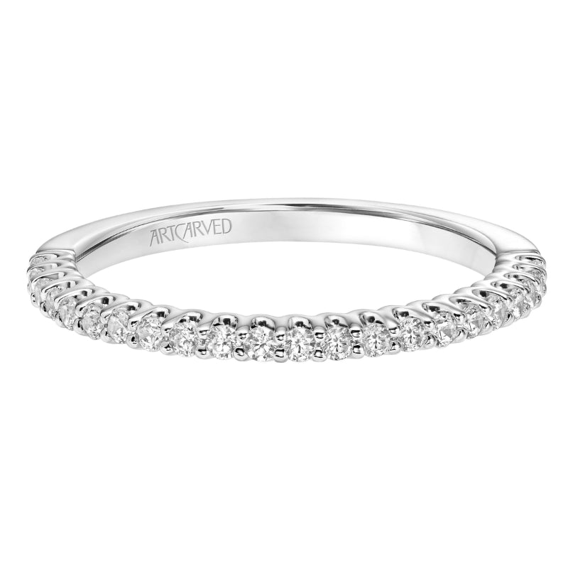 Artcarved Bridal Mounted with Side Stones Classic Halo Diamond Wedding Band Dolly 18K White Gold