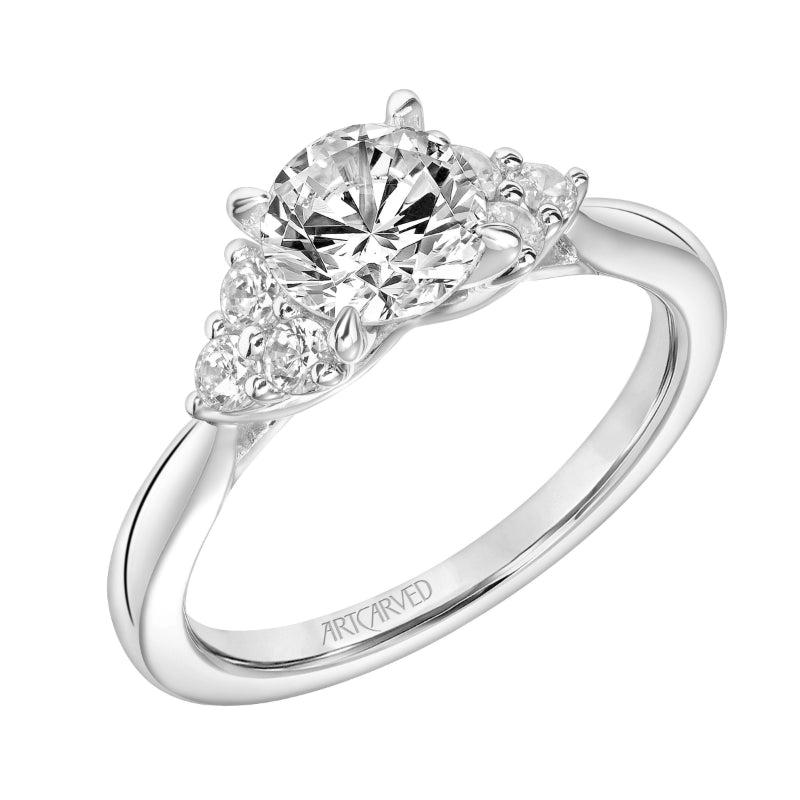 Artcarved Bridal Semi-Mounted with Side Stones Classic 3-Stone Engagement Ring Maryann 18K White Gold