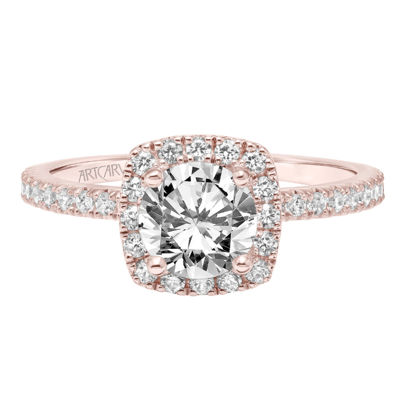 Artcarved Bridal Semi-Mounted with Side Stones Classic Halo Engagement Ring Molly 18K Rose Gold