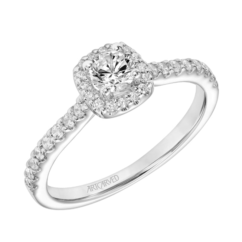 Artcarved Bridal Mounted Mined Live Center Classic One Love Halo Engagement Ring Charlene 18K White Gold