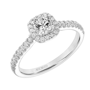 Artcarved Bridal Semi-Mounted with Side Stones Classic One Love Halo Engagement Ring Layla 14K White Gold