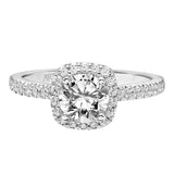 Artcarved Bridal Semi-Mounted with Side Stones Classic Halo Engagement Ring Tori 18K White Gold