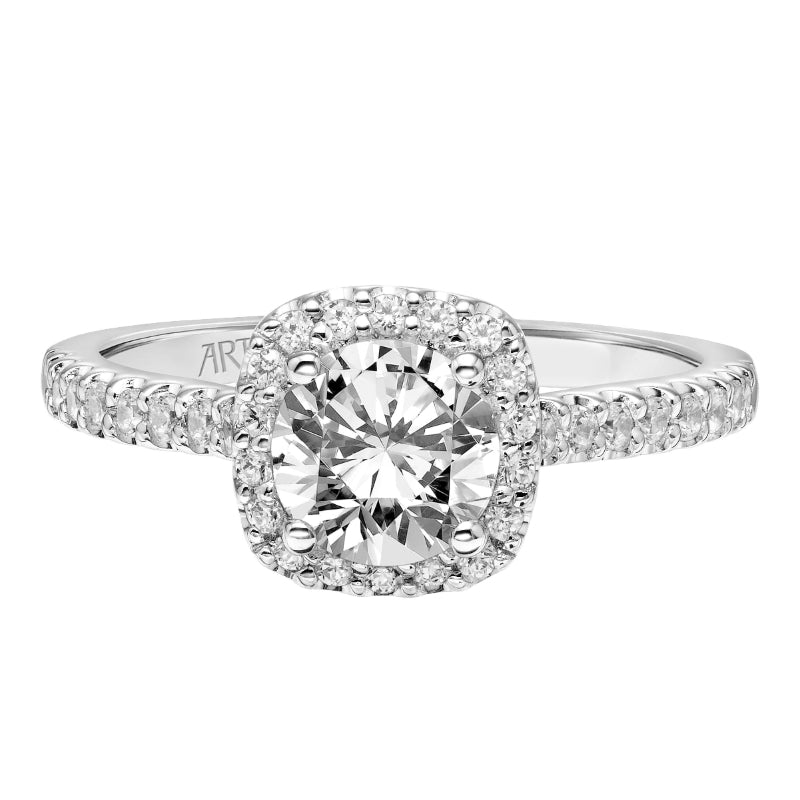 Artcarved Bridal Semi-Mounted with Side Stones Classic Halo Engagement Ring Tori 18K White Gold