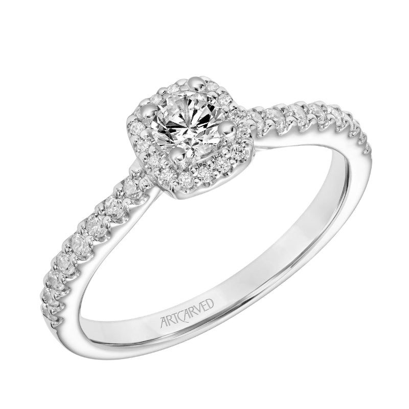 Artcarved Bridal Semi-Mounted with Side Stones Classic One Love Halo Engagement Ring Tori 14K White Gold