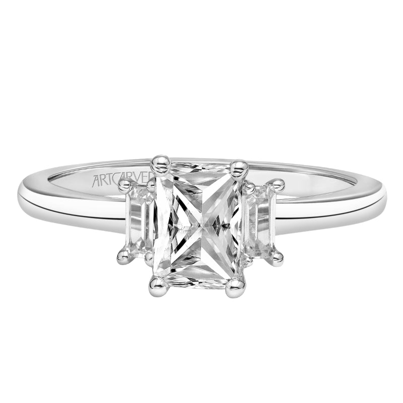Artcarved Bridal Mounted with CZ Center Classic 3-Stone Engagement Ring Audrey 18K White Gold