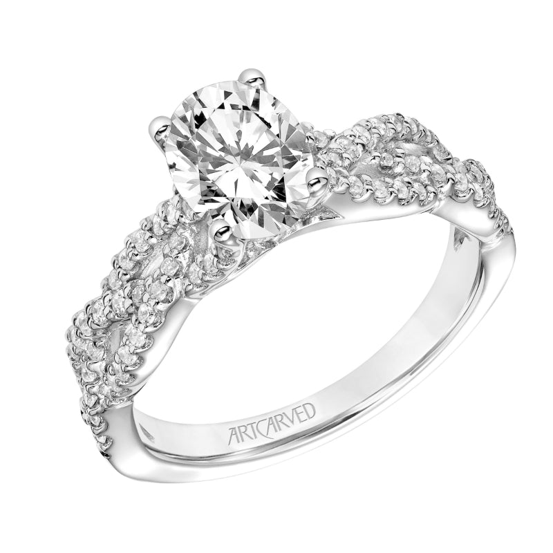 Artcarved Bridal Mounted with CZ Center Contemporary Twist Engagement Ring Angelique 18K White Gold