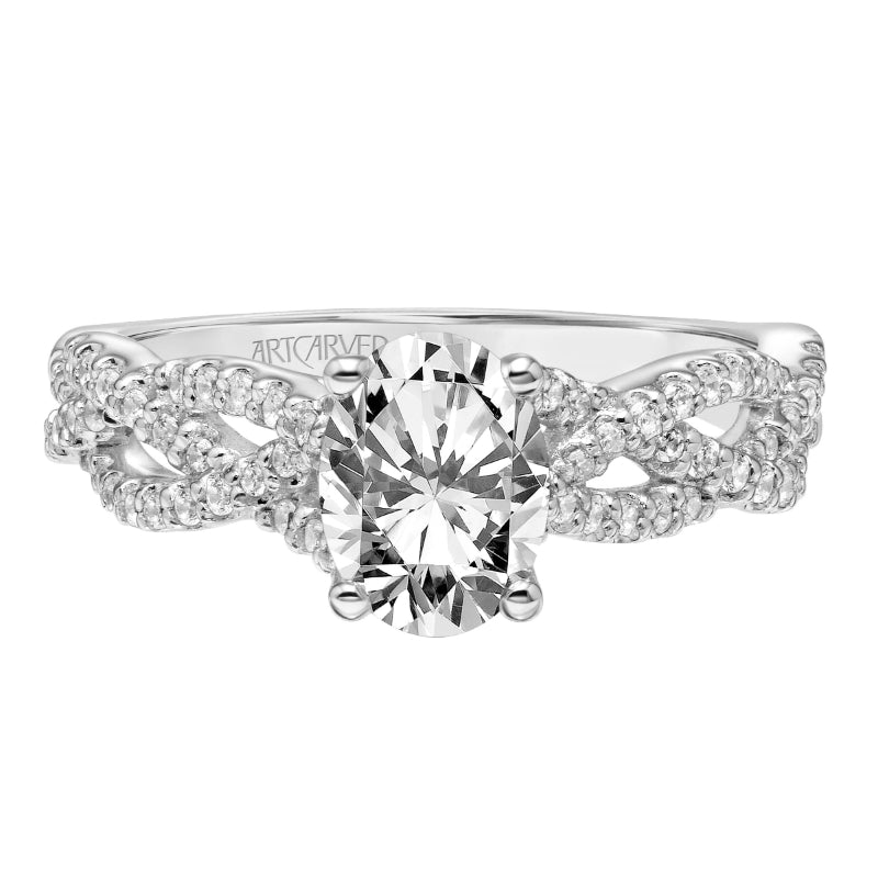 Artcarved Bridal Semi-Mounted with Side Stones Contemporary Twist Engagement Ring Angelique 18K White Gold