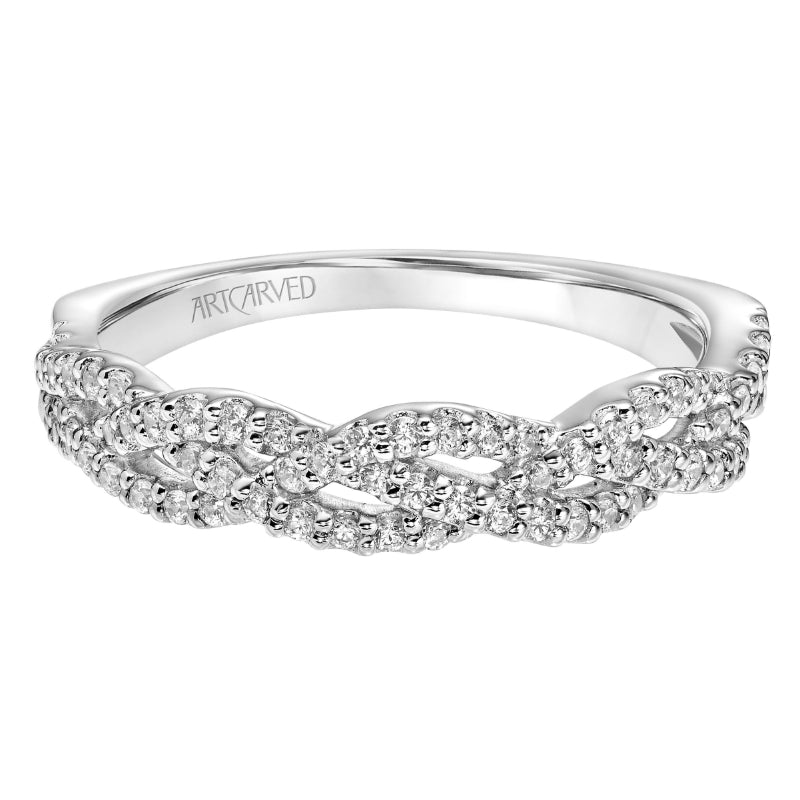 Artcarved Bridal Mounted with Side Stones Contemporary Twist Diamond Wedding Band Angelique 14K White Gold