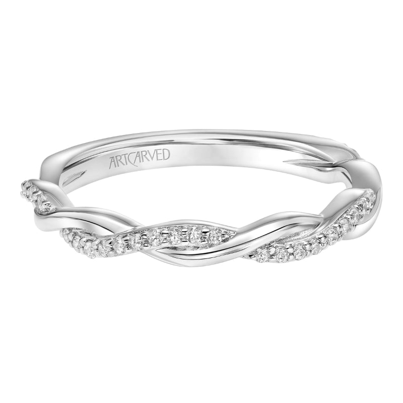 Artcarved Bridal Mounted with Side Stones Contemporary Twist Diamond Wedding Band Cassidy 14K White Gold