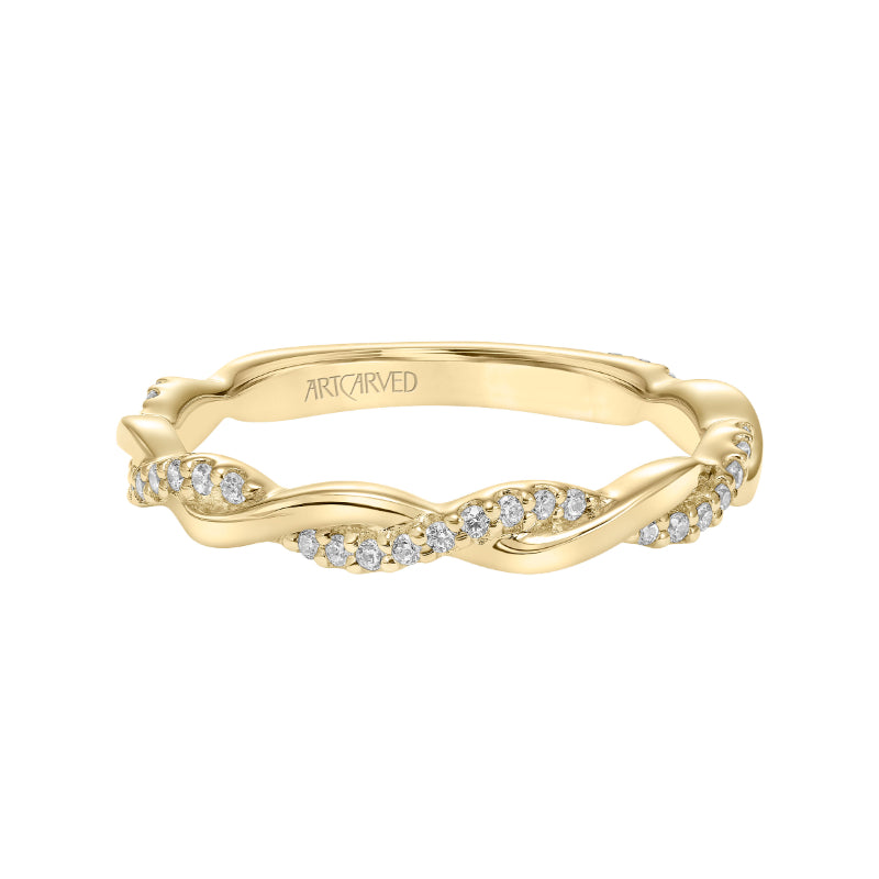 Artcarved Bridal Mounted with Side Stones Contemporary Twist Diamond Wedding Band Ciara 18K Yellow Gold