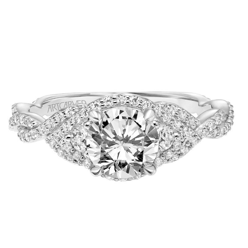 Artcarved Bridal Semi-Mounted with Side Stones Contemporary Twist Engagement Ring Dakota 14K White Gold