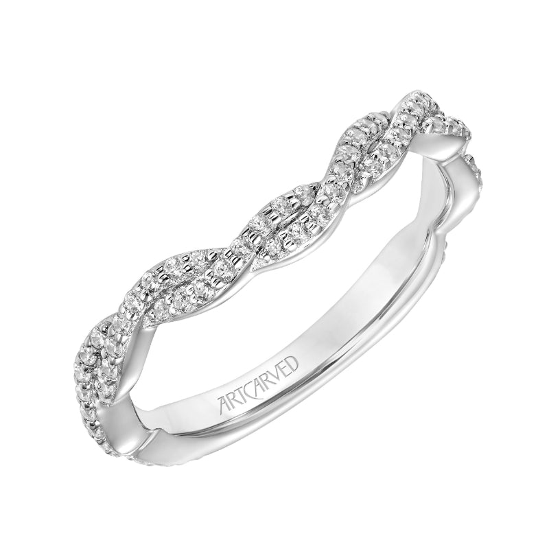 Artcarved Bridal Mounted with Side Stones Contemporary Twist Diamond Wedding Band Dakota 14K White Gold