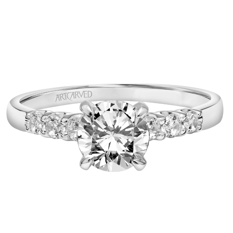 Artcarved Bridal Semi-Mounted with Side Stones Classic Engagement Ring Erica 18K White Gold