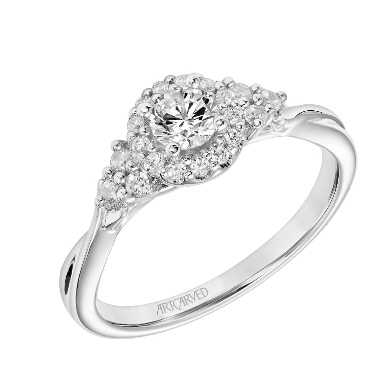 Artcarved Bridal Semi-Mounted with Side Stones Contemporary One Love Engagement Ring 18K White Gold