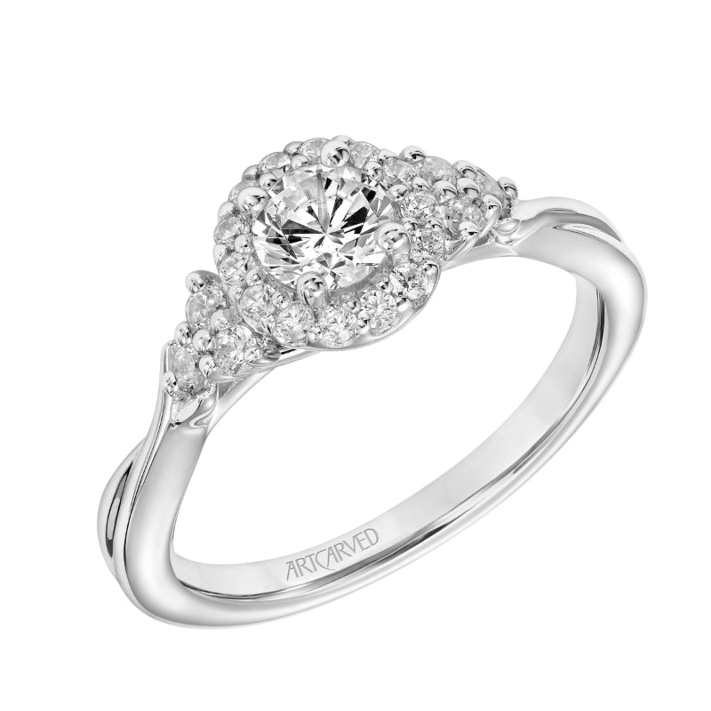 Artcarved Bridal Semi-Mounted with Side Stones Contemporary One Love Engagement Ring Dara 14K White Gold