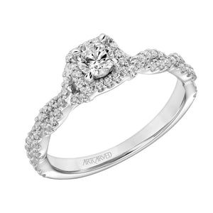 Artcarved Bridal Semi-Mounted with Side Stones Contemporary One Love Halo Engagement Ring 18K White Gold