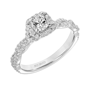 Artcarved Bridal Mounted Mined Live Center Contemporary One Love Halo Engagement Ring Eileen 14K White Gold