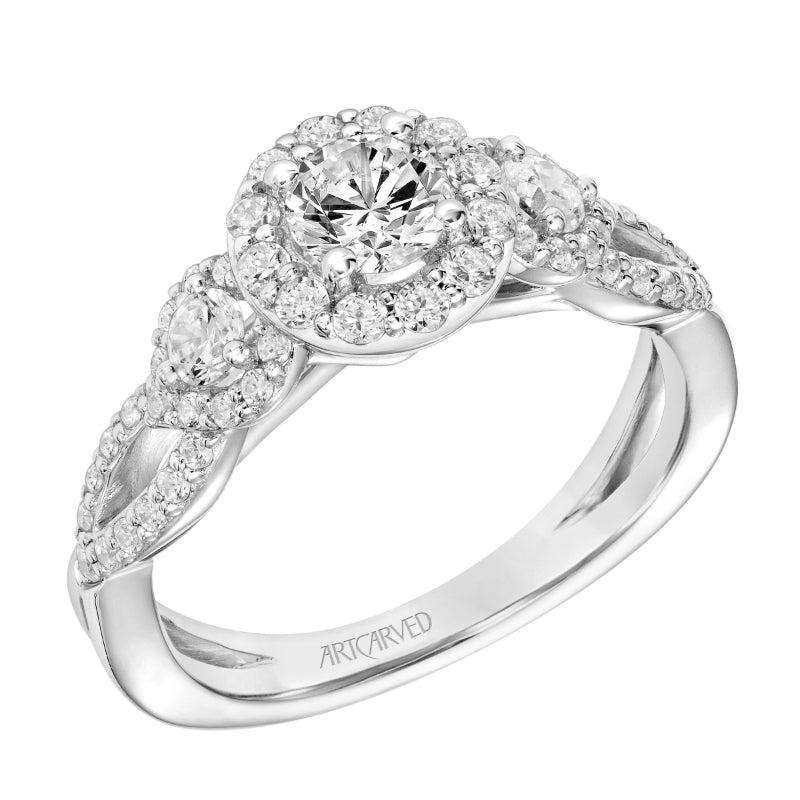 Artcarved Bridal Mounted Mined Live Center Contemporary One Love Halo Engagement Ring Camryn 18K White Gold